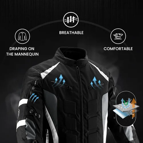 Miniatura 4 de Chaqueta de motocicleta ILM con armadura CE para hombres Enduro Touring Dualsport, resistente al agua, textil, para todo tipo de clima B02 Blanco