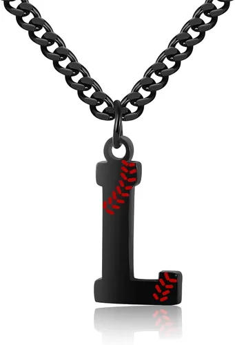 AIAINAGI Collar de béisbol con letra A-Z para niños, dije de béisbol de acero inoxidable, cadena de plata de 22 pulgadas, regalo de béisbol