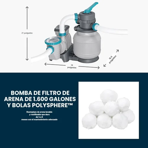 Miniatura 9 de Bestway APX 365 - Piscina sobre el suelo de 18 x 52 pulgadas, juego de piscina redonda con marco de metal con bomba de filtro de arena, escalera