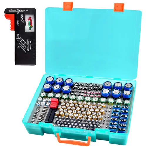 Miniatura 10 de Organizador de baterías - Caja de contenedores con comprobador BT-168. Organización de garaje con capacidad para 225 baterías AA AAA C D Cell 9V 3V