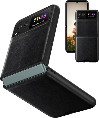 Funda delgada para Motorola Razr 2023, [piel + parte trasera de policarbonato duro] [soporte de carga inalámbrica] Funda protectora ultrafina a