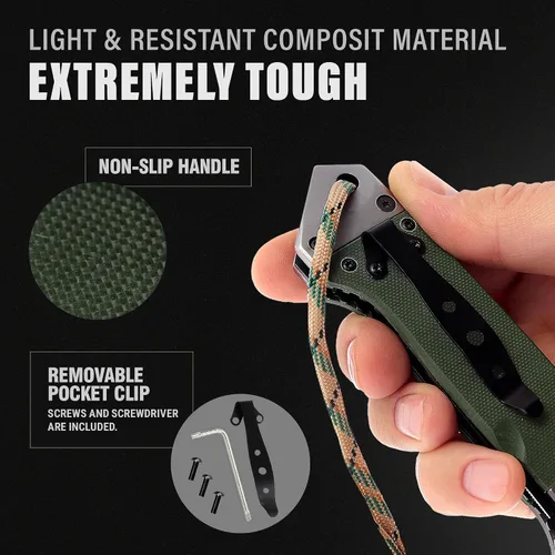 Miniatura 6 de Navaja de bolsillo de servicio pesado asistida por resorte para hombres, hoja tanto afilada de 3.5 pulgadas, cuchillos japoneses tácticos plegables