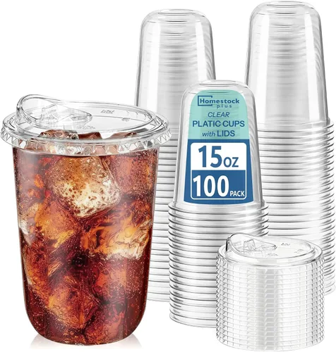 Miniatura 9 de Homestockplus Paquete de 100 vasos de plástico transparente de 12 onzas sin BPA con tapas y popotes, vasos desechables para sorbetes a prueba