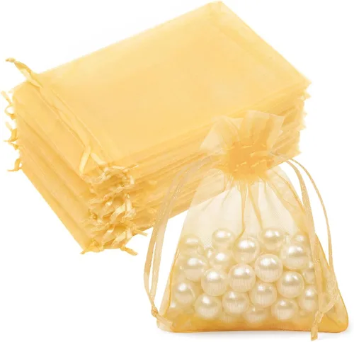Bolsas de organza de 3x4 pulgadas, 50 paquetes de pequeñas bolsas de regalo de malla con cordón, bolsas de muestra para fiesta, boda, baby shower