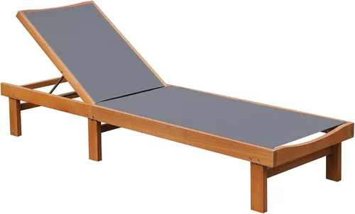 Tangkula Wood Lounge Chair Outdoor, Patio Chaise Lounger with 5 Position Adjustable Back, Eucalyptus Wood Reclining Lounge Chair with Breathable