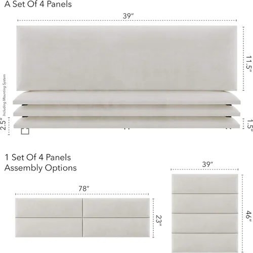 Miniatura 130 de Vant - Paneles tapizados para pared - Cabeceros montados en la pared tamaño King/Cal King - Cuero vintage blanco tórtola - Twin/King - Juego de 4