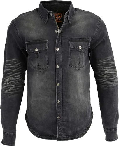 Miniatura 9 de Milwaukee Leather MPM1620 - Camisa de motociclista de franela negra para hombre con armadura aprobada por CE - Reforzada con fibras de aramida