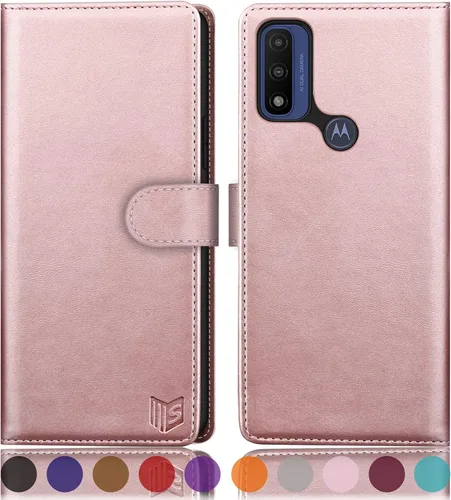 Miniatura 12 de SUANPOT Funda tipo cartera para Motorola Moto G Pure/Play 2023 con bloqueo RFID, tarjetero de poliuretano a prueba de golpes, funda de piel Marrón