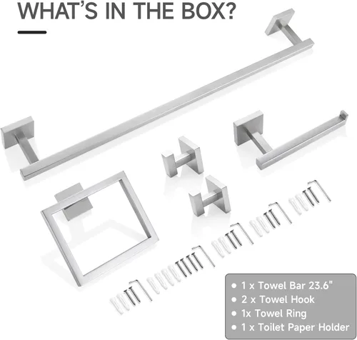 Miniatura 7 de TQKAG Juego de 5 piezas de accesorios de baño de níquel cepillado clásico montado en la pared de acero inoxidable SUS304 juego de accesorios de baño