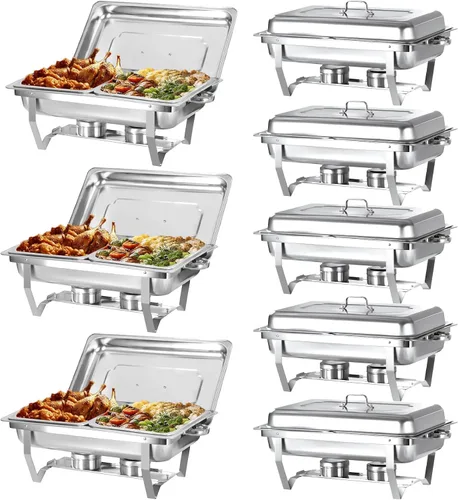 Miniatura 9 de Juego de 2 platos para bufé, de acero inoxidable, rectangular, tamaño matrimonial, 8 cuartos de galón y calentador de buffet para catering, juego