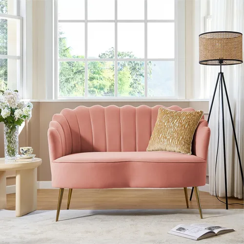 Miniatura 47 de HULALA HOME Silla decorativa moderna de terciopelo con respaldo en forma de concha, bonito sillón para sala de estar, dormitorio con patas doradas