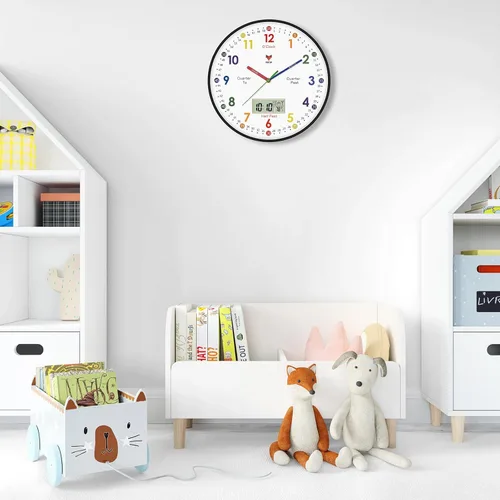 Miniatura 4 de Foxtop Reloj de Aprendizaje Digital y Analógico para Niños - Reloj de Enseñanza para Decir la Hora de 12 Pulgadas Silencioso Sin Tictac Operado