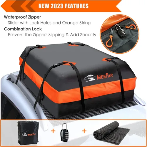 Miniatura 2 de Bolsa de techo para coche XBEEK de MeeFar, impermeable, portaequipajes para azotea, 15 pies cúbicos para todos los coches con/sin estante, incluye