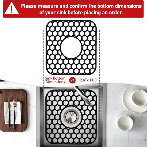 Miniatura 2 de Bestjing Paquete de 2 protectores de silicona para fregadero de cocina, accesorio de rejilla de cocina de 12 x 11 pulgadas, tapete antideslizante