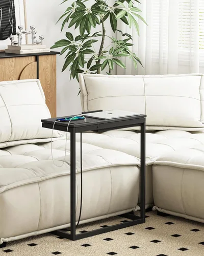 Miniatura 8 de TUTOTAK Mesa auxiliar en forma de C con estación de carga, mesa auxiliar inclinable para computadora portátil, mesa debajo del sofá para sala