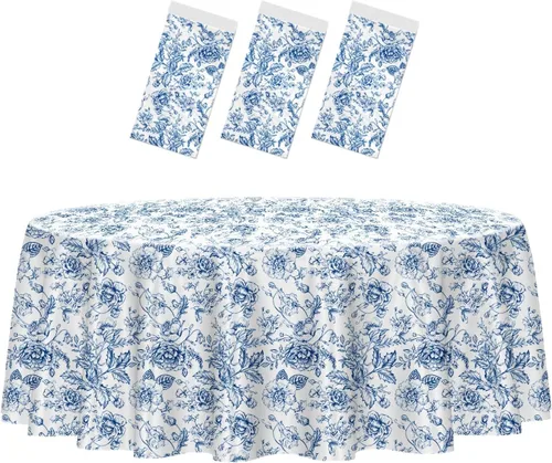 Miniatura 30 de HEIPINIUYE - Paquete de 2 manteles redondos de 84 pulgadas de plástico beige, manteles de mesa impermeables desechables para redondas, ideales