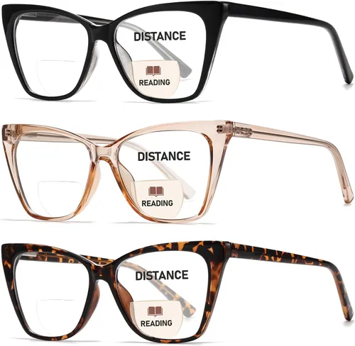 Miniatura 9 de Gafas de lectura bifocales para mujer, ojo de gato, de gran tamaño, bloqueo de luz azul, para lectores de computadora, gafas de diseñador Bifocal