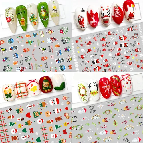 Miniatura 2 de Calcomanías de uñas – Navidad 3D, calcomanías autoadhesivas para uñas, patrón multicolor, 10 hojas, para arte de uñas