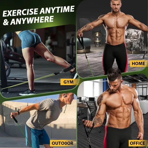 Miniatura 7 de WHATAFIT Bandas de resistencia, bandas de ejercicio, bandas de resistencia para entrenamiento, bandas de entrenamiento con asas para hombres y Verde