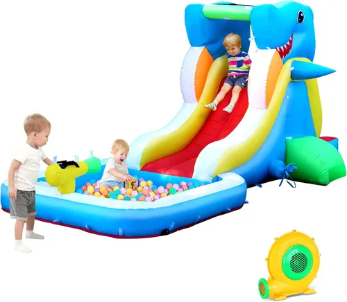 Tobogán acuático inflable, casa de rebote para patio trasero de niños, gorila inflable con soplador de aire, zona de salpicaduras, pared de