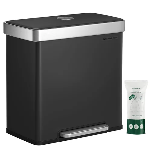 Miniatura 11 de SONGMICS Basurero de cocina de 16 galones (2 x 8 galones) con doble compartimento, cubo de reciclaje de pedal de 60 L, se mantiene abierto y cierre