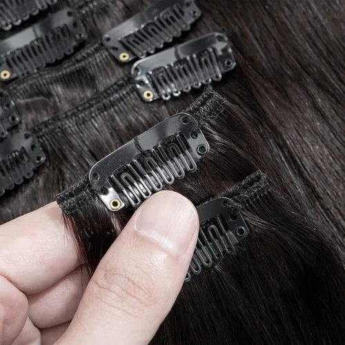Miniatura 7 de S-noilite - Extensiones de cabello humano real con clip, color negro natural #1B, doble trama, 16 pulgadas, balayage, lacio, 7 unidades, 4.23 oz
