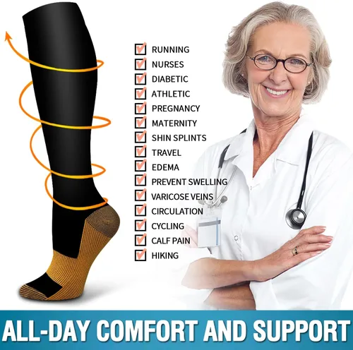 Miniatura 74 de 6 Pack Copper Compression Socks for Women and Men Circulation-Best Support for Medical, Running,Nursing,Athletic
