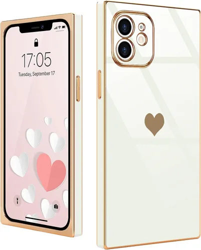 Miniatura 44 de Compatible con iPhone 12 Funda Rectangular Bonita Chapado Dorado Lujo Corazón de Amor Funda de Teléfono para Mujeres Niñas A Prueba de Golpes