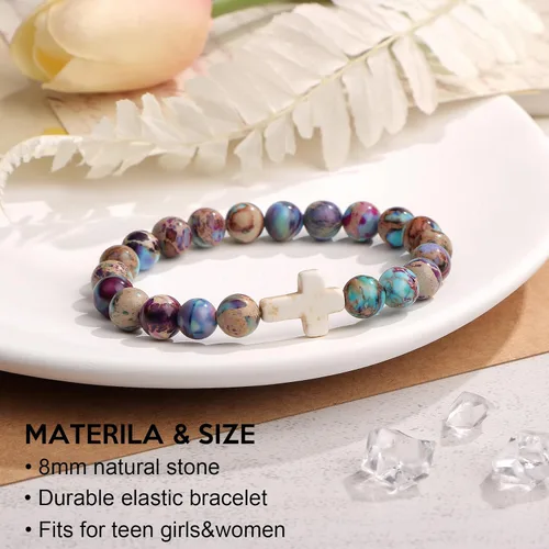 Miniatura 5 de JoycuFF Christian Gifts, Cross Bracelet for Women Girls, Faith Easter Catholic Religious Christian Jewelry, Meaningful Baptism Communion Natural