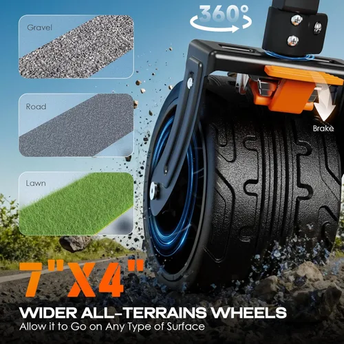 Miniatura 4 de Navatiee Big Wheels - Carrito plegable de playa, resistente, con ruedas silenciosas para todo terreno, carrito de comestibles plegable con bolsillo