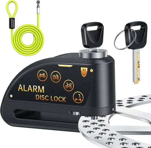 Miniatura 8 de Candado recargable Onvian para motocicleta con alarma de 120 dB y cable de recordatorio de acero de 1.8 m, para motocicletas, bicicletas, ebikes