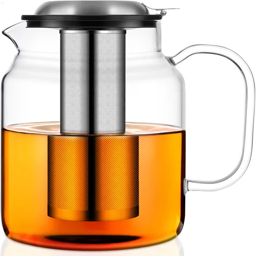 Miniatura 9 de Aquach Tetera de vidrio de 51 onzas con infusor extraíble de acero inoxidable, apta para estufa y lavavajillas, ideal para preparar té suelto