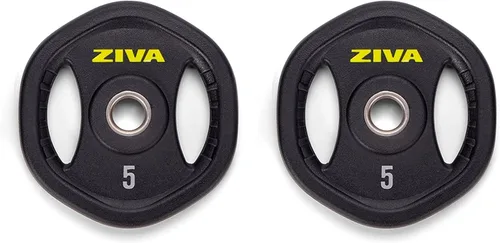 Miniatura 11 de ZIVA Juego de pesas de 35 libras para estudio, kit de gimnasio en casa ajustable con placas de uretano de goma estándar, barra cromada de 5 pies