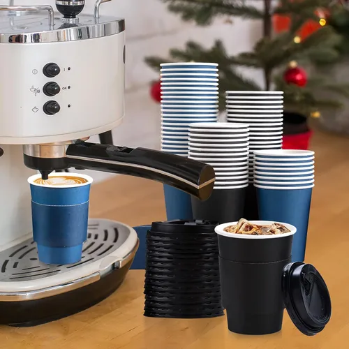 Miniatura 3 de SIUQ Paquete de 100 tazas de café de 12 onzas con tapas, tazas de café de papel desechables con fundas para bebidas calientes/frías, fiestas