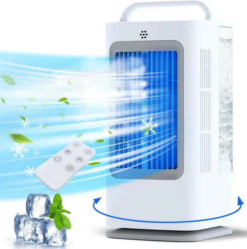Aires acondicionados portátiles, enfriador de aire evaporativo de 1700 ml con control remoto, mini aire acondicionado portátil oscilante de 120° con
