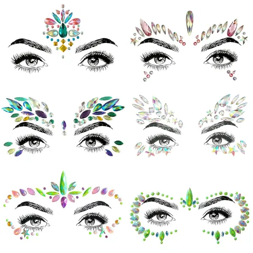 Miniatura 7 de Adhesivos de gemas para la cara de sirena con purpurina, diamantes de imitación para festival, joyas, cristales para la cara, ojos y cuerpo, 6