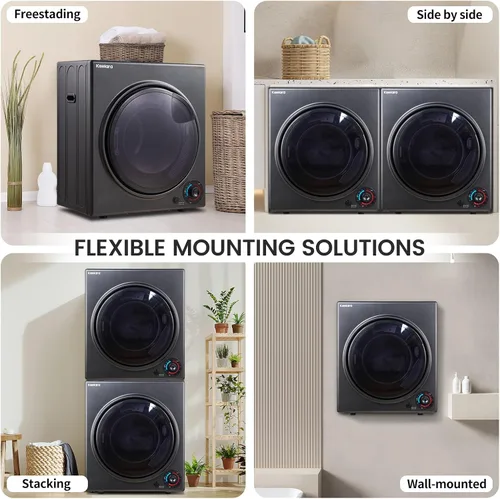 Miniatura 6 de Secadora Portátil de 3.5 pies cúbicos, secadora compacta de 1500 W con tambor de acero inoxidable, 4 modos de secado, protección contra
