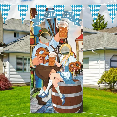 Miniatura 4 de Iceyyyy Juego de accesorios para fotos de Oktoberfest – 6 x 3.3 pies para el Oktoberfest para puerta de fotos y telón de fondo y 22 pies de bandera