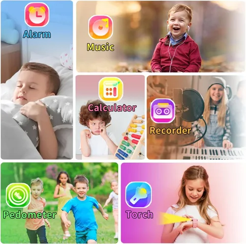 Miniatura 4 de Tixpc Reloj inteligente para niños y niñas con video, cámara, reproductor de música, 39 juegos, podómetro, reloj despertador, calculadora, antorcha