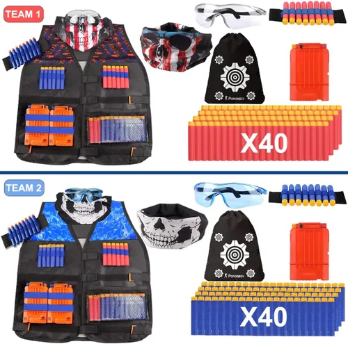Miniatura 2 de 2 juegos de chaleco táctico Exsport, 2 chaquetas tácticas de élite para pistola Pack N-Strike 2 manos de muñeca, 2 clips de recarga rápida, 2