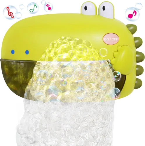 Grechi Juguetes de baño de dinosaurios, juguetes de baño para la bañera del bebé, máquina automática de burbujas para niños, reproduce 12 canciones