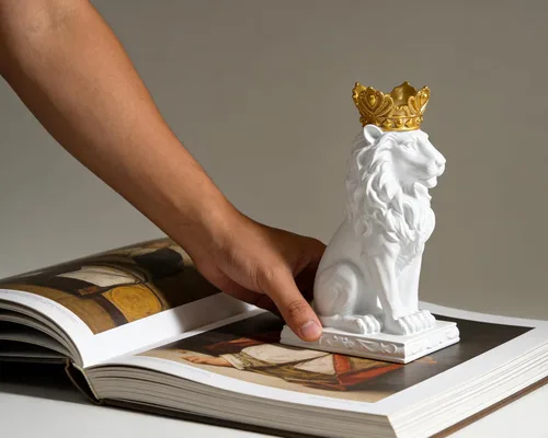 Miniatura 7 de Estatua de león de corona blanca, escultura para decoración del hogar, sala de estar, oficina, figura real de 9 pulgadas, símbolo de fuerza de Blanco