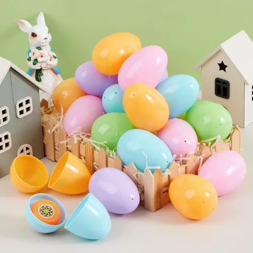Miniatura 6 de JOYIN Huevos de Pascua pastel de 3.15 pulgadas, 100 huevos de plástico grandes, cáscaras de huevo rellenables de colores vacíos para búsqueda