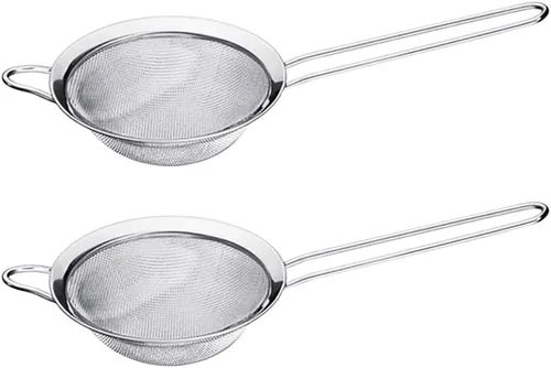 2 coladores de acero inoxidable de 3.1 in, coladores de malla fina, coladores de cocina, tamices de alimentos, coladores de jugo de té con mango