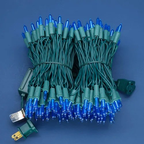 Miniatura 6 de Juego de luces de cadena navideñas azules de 200 unidades LED, 66 pies de cable verde, juego de luces festivas UL certificadas de grado comercial