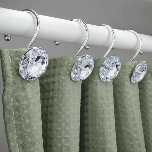 Miniatura 7 de 12 piezas de ganchos para cortina de ducha para baño, ganchos para cortinas de ducha de acero inoxidable resistentes al óxido con strass decorativos