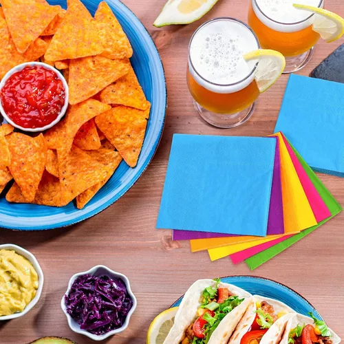 Miniatura 6 de Servilletas de cóctel de 120 piezas para fiestas mexicanas de Hawaii, suministros tropicales de Luau, servilletas de papel de almuerzo de arco iris