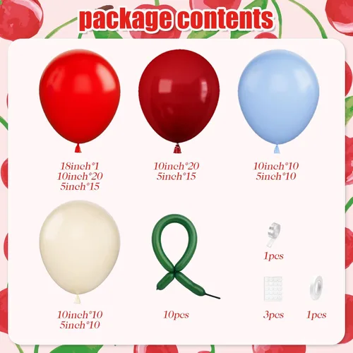 Miniatura 2 de Kit de arco de guirnalda de globos de cereza azul y rojo, globos largos para niñas, cumpleaños, ella es cereza en la parte superior, baby shower