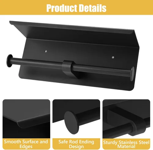Miniatura 2 de Soporte doble de papel higiénico, soporte de papel de seda de acero inoxidable con estante, dispensador de papel higiénico antioxidante, montado