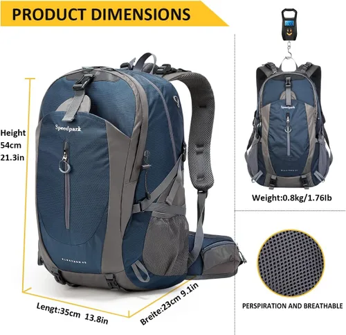 Miniatura 3 de SPEEDPARK - Mochila de senderismo de 40 L, impermeable, mochila de uso diario con cubierta contra la lluvia, mochilas de senderismo al aire libre Un